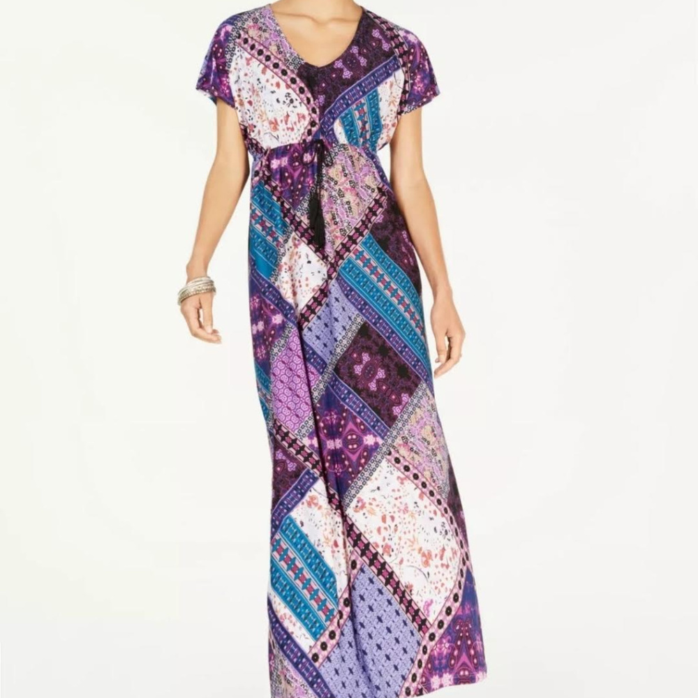 Style & Co Multi Printed Maxi Dress w/ Tassel